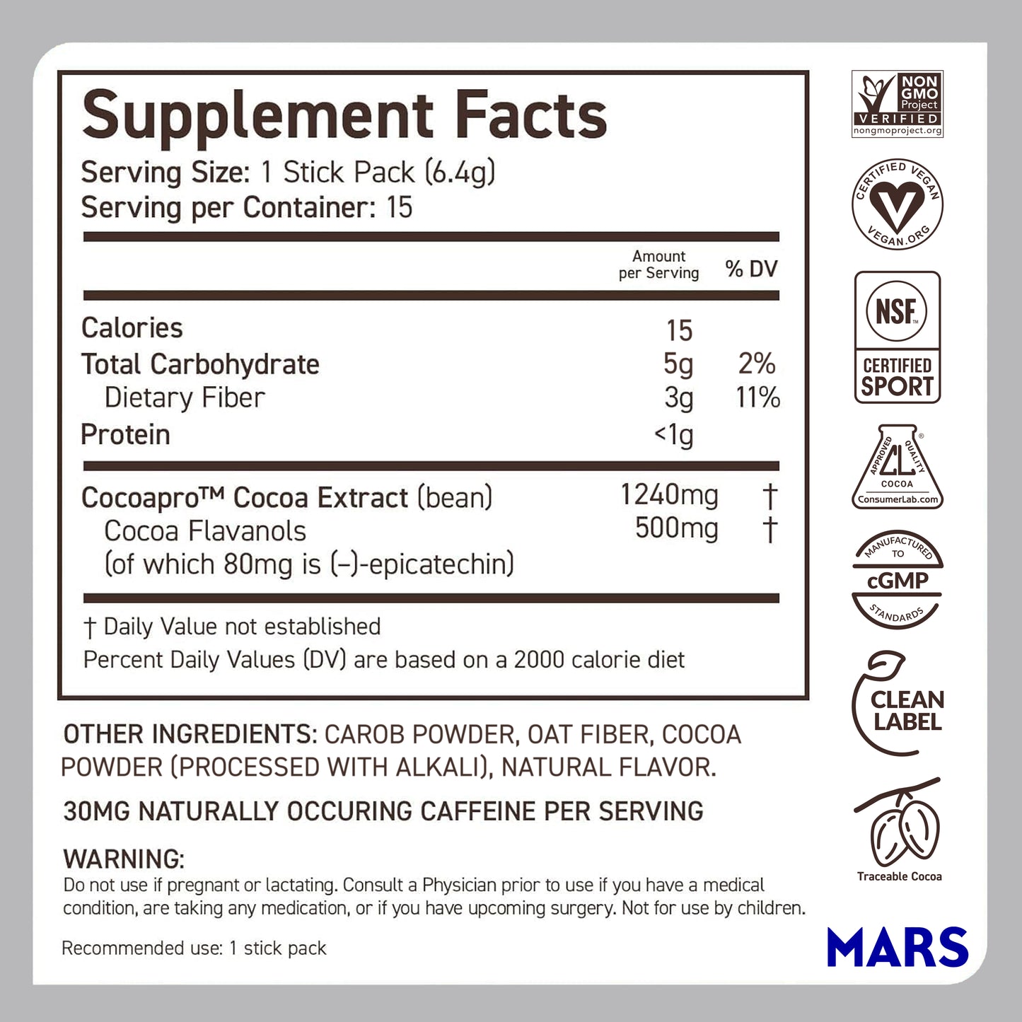 CocoaVia™ 500mg Cocoa Flavanols Powder Stick Packs