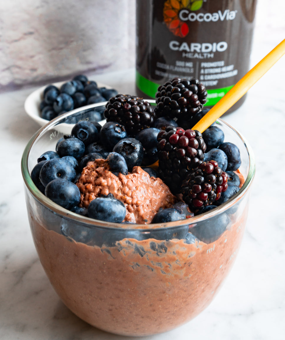 chia pudding with berries topped with berries