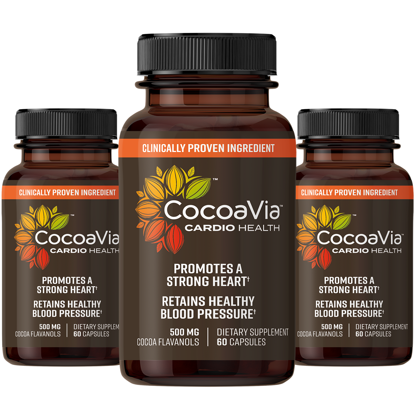 CocoaVia Cardio Health Capsules. Clinically Proven Ingredient. 500 mg of Cocoa Flavanols Promotes A Strong Heart & Cardiovascular System. Dietary Supplements. 190 Capsules for 90 days. 