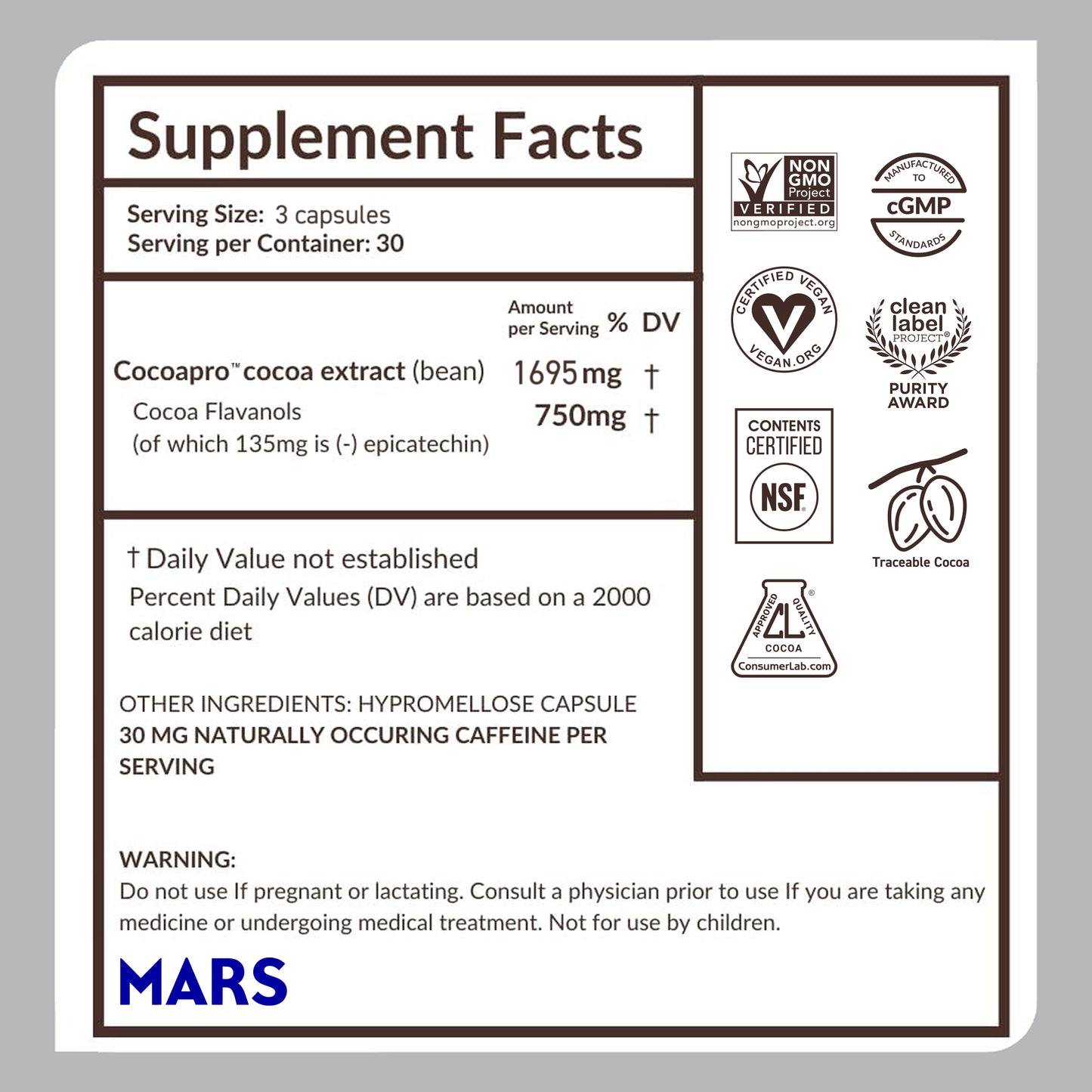 CocoaVia™ 750mg Ultra Cocoa Flavanols Capsules