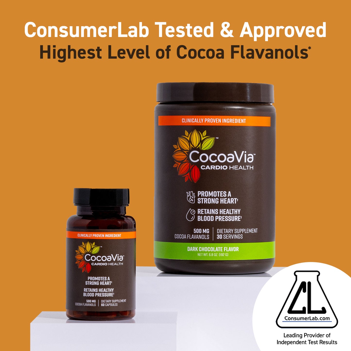 Consumerlab tested & approved. Highest level fo Cocoa Flavnols. *among 46 cocoa products tested