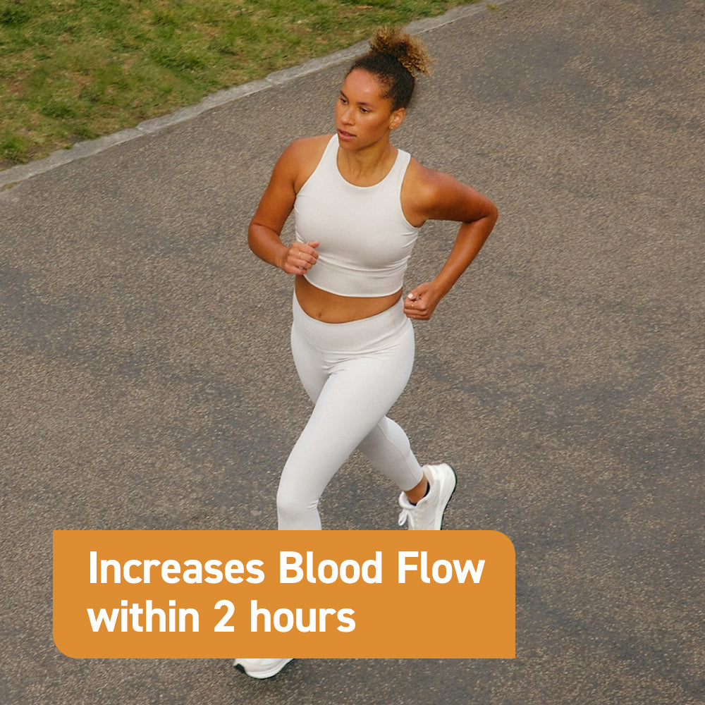 Increases blood flow within 2 hours woman running