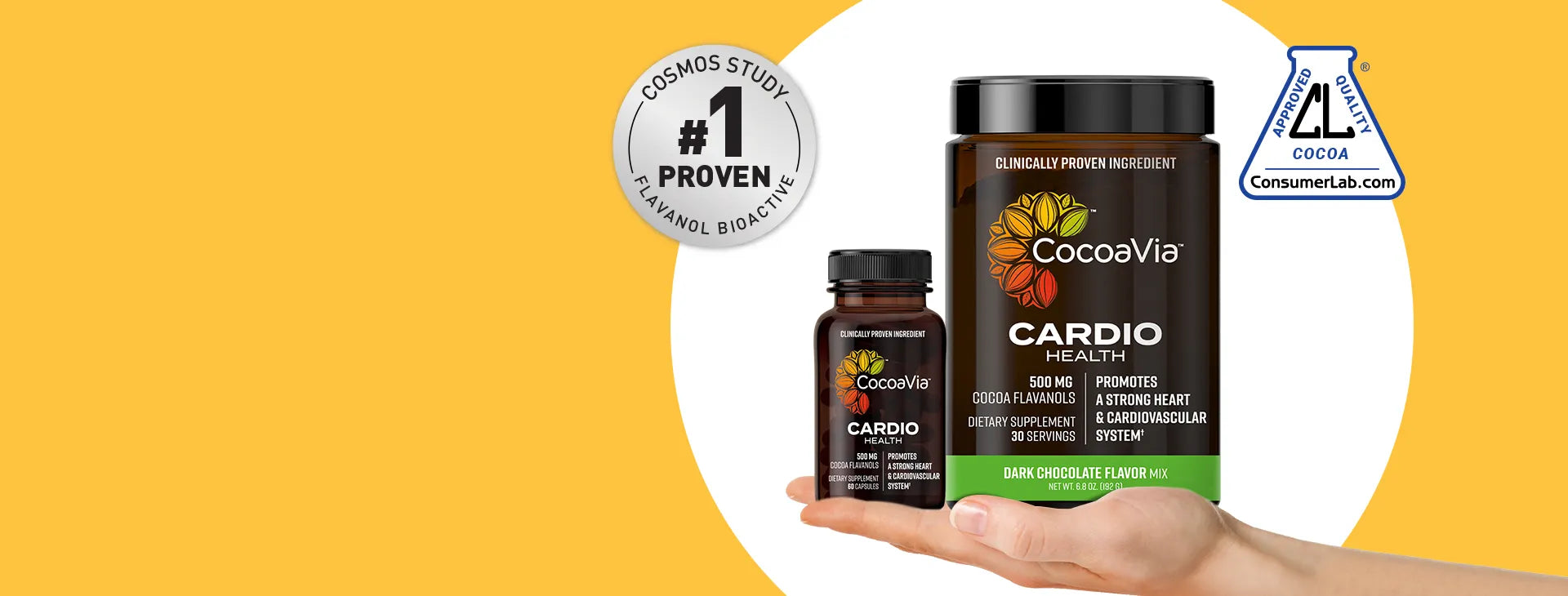 image featuring Cardio Powder and Cardio Capsules with #1 Proven Icon and Consumer Lab Certified