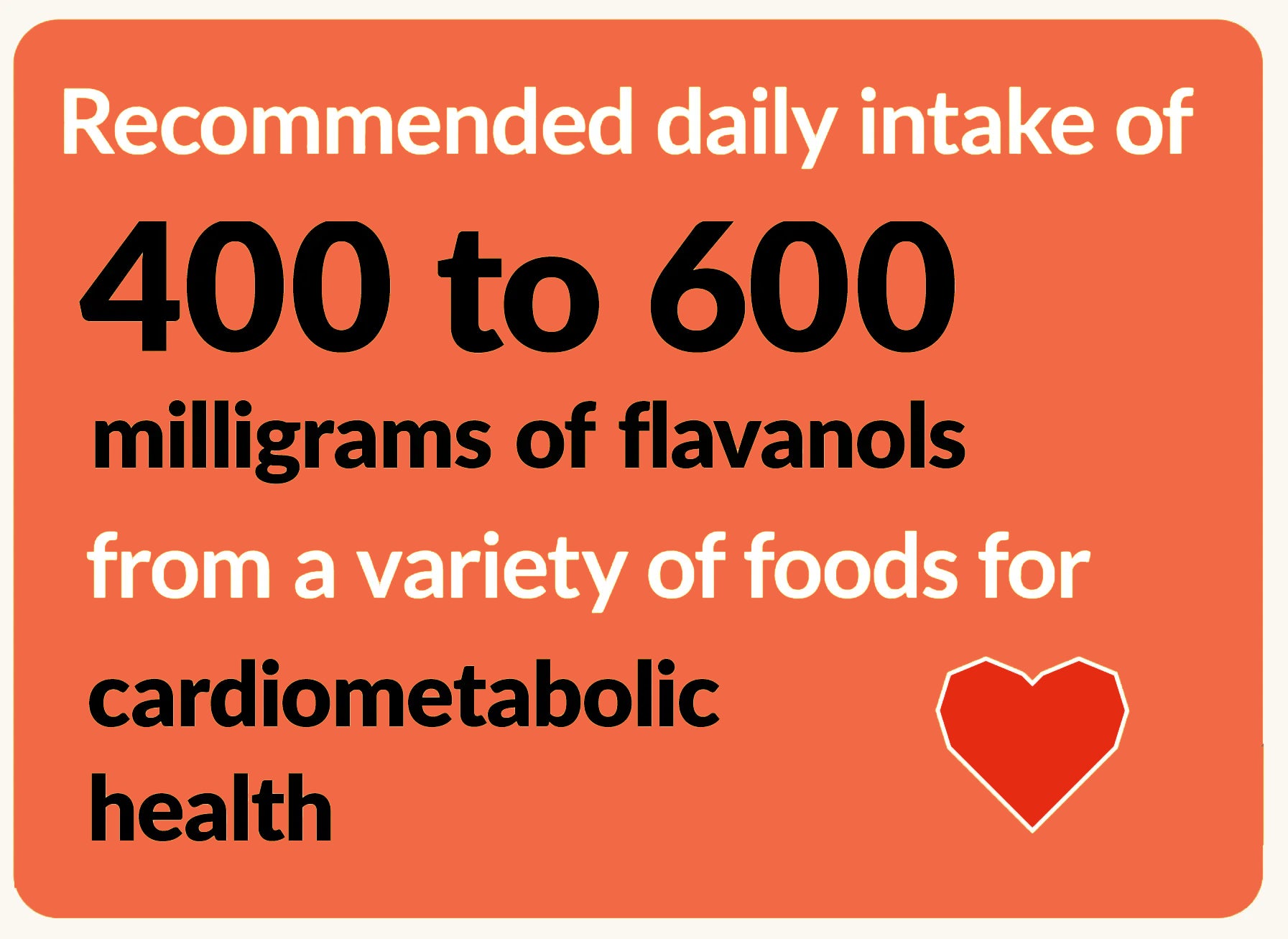 Recommended daily intake of 400 to 600 milligrams of flavanols from a variety of foods for cardiometabolic health